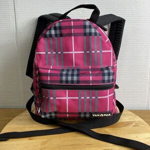 YAK PAK Plaid Deluxe Student Backpack Shoulder Bag School Pink Black Wht 11x11